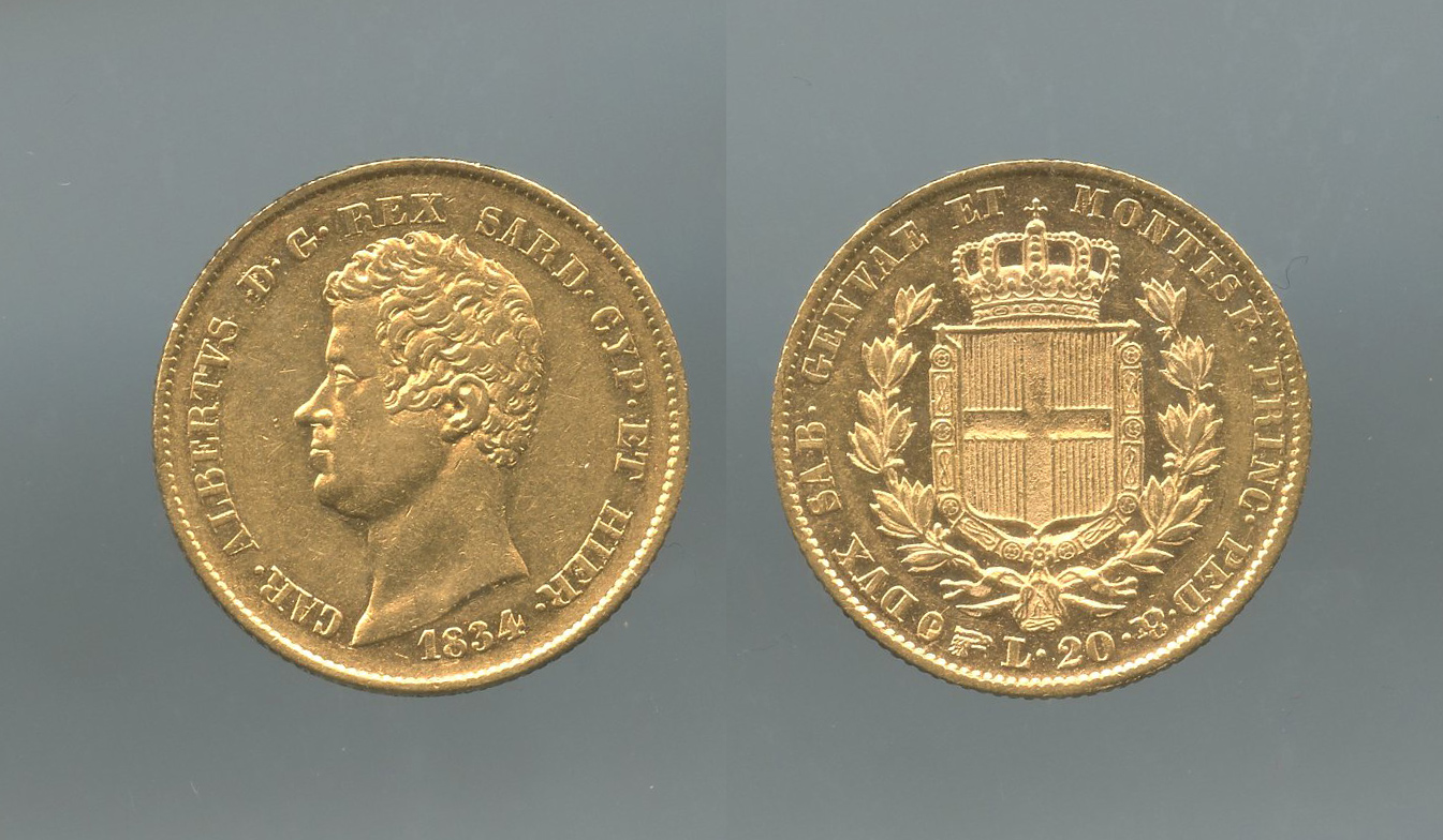REGNO DI SARDEGNA, Carlo Alberto (1831-1849) 20 Lire 1834 Torino