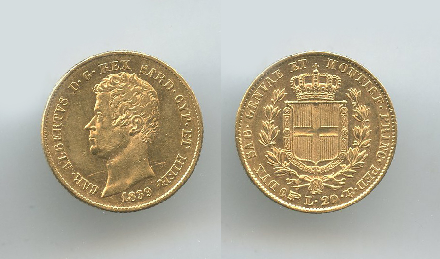 REGNO DI SARDEGNA, Carlo Alberto (1831-1849) 20 Lire 1839 Torino