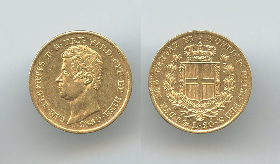 REGNO DI SARDEGNA, Carlo Alberto (1831-1849) 20 Lire 1840 Genova