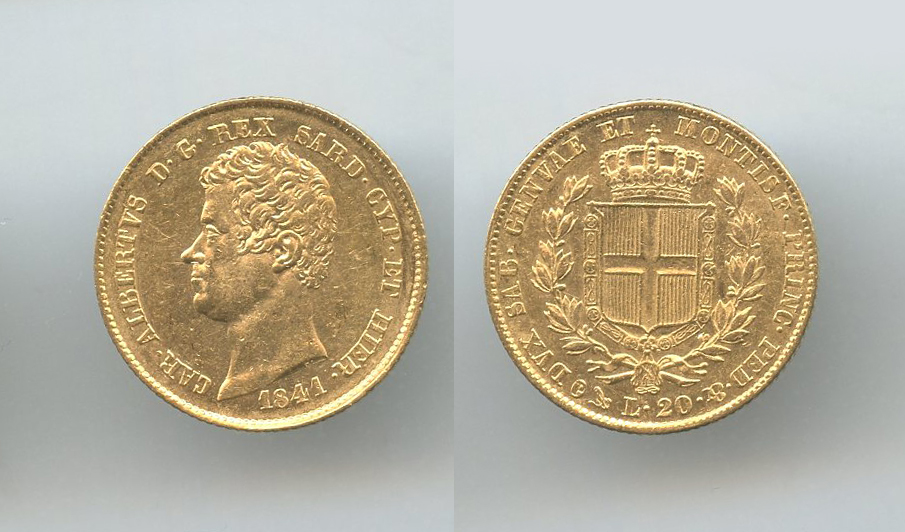 REGNO DI SARDEGNA, Carlo Alberto (1831-1849) 20 Lire 1841 Genova