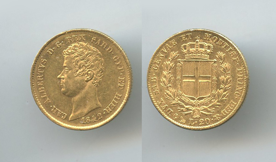 REGNO DI SARDEGNA, Carlo Alberto (1831-1849) 20 Lire 1842 Genova