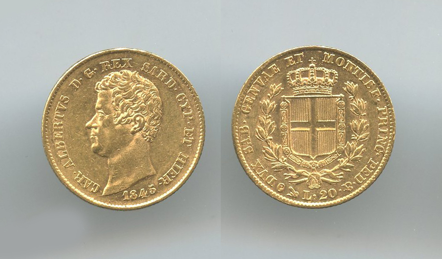 REGNO DI SARDEGNA, Carlo Alberto (1831-1849) 20 Lire 1845 Genova