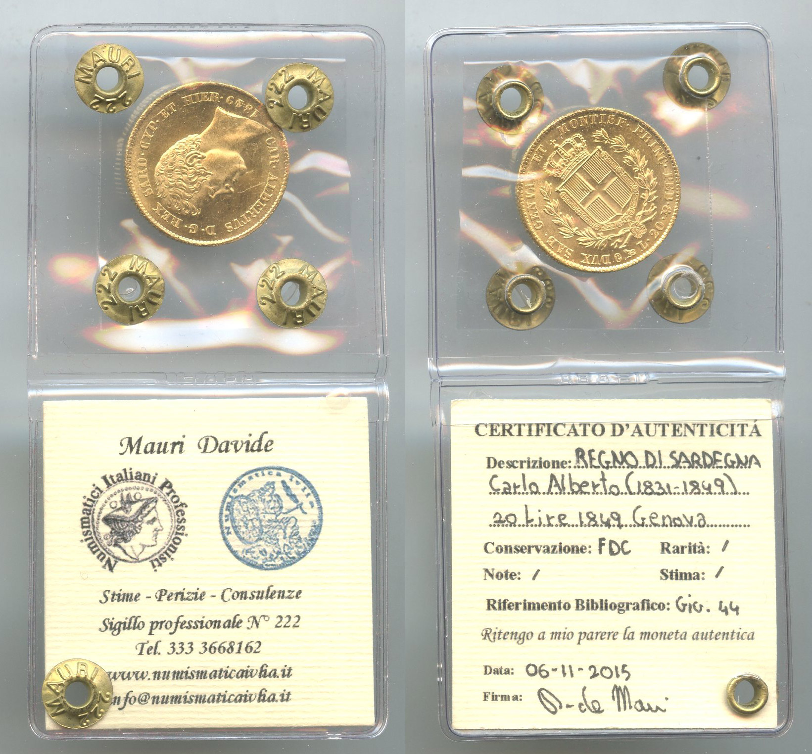 REGNO DI SARDEGNA, Carlo Alberto (1831-1849) 20 Lire 1849 Genova