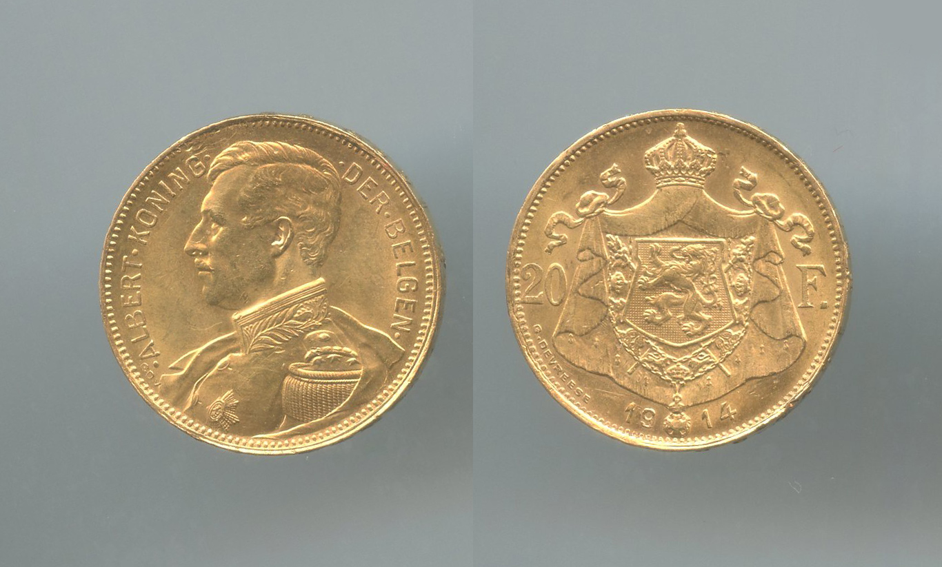 BELGIO, Alberto I (1909-1934) 20 Francs 1914