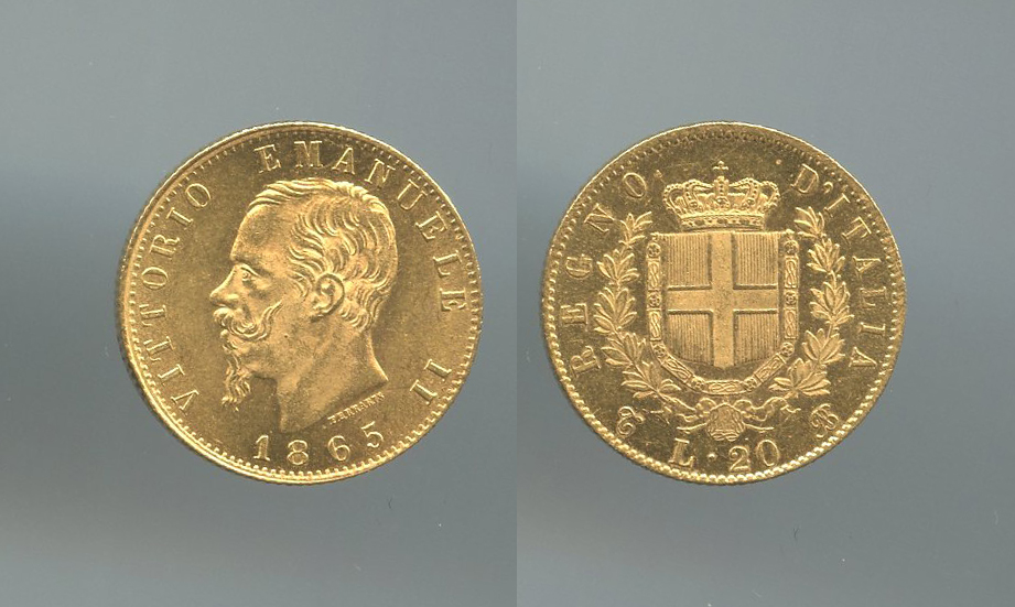 REGNO D' ITALIA, Vittorio Emanuele II (1861-1878) 20 Lire 1865 Torino