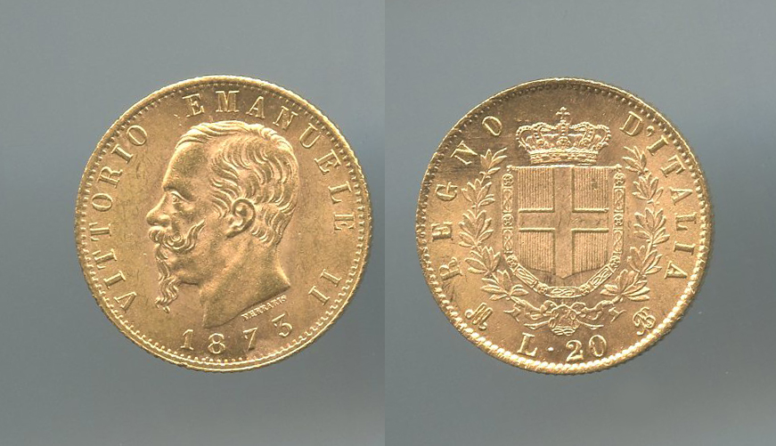 REGNO D' ITALIA, Vittorio Emanuele II (1861-1878) 20 Lire 1873 Milano REGNO D' ITALIA, Vittorio Emanuele II (1861-1878) 20 Lire 1873 Milano
