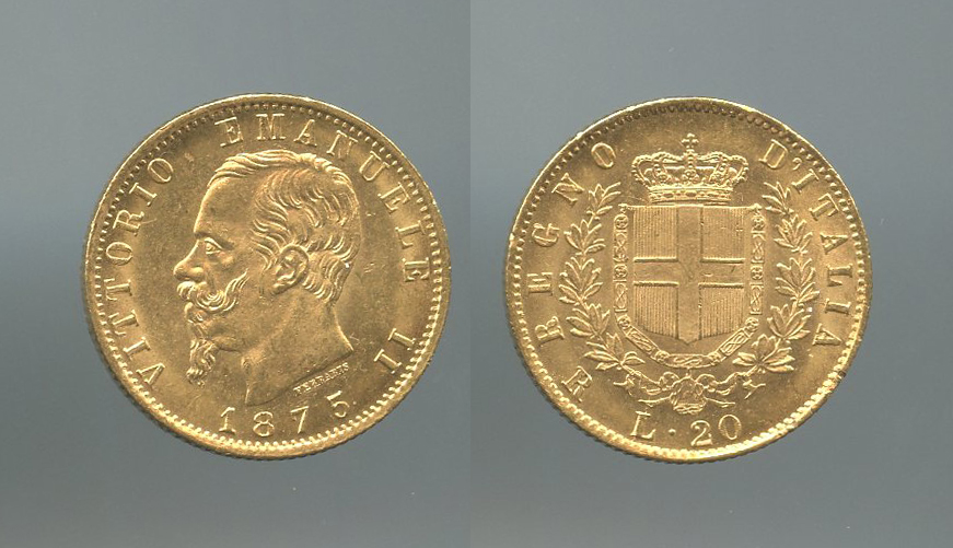 REGNO D' ITALIA, Vittorio Emanuele II (1861-1878) 20 Lire 1875 Roma REGNO D' ITALIA, Vittorio Emanuele II (1861-1878) 20 Lire 1875 Roma