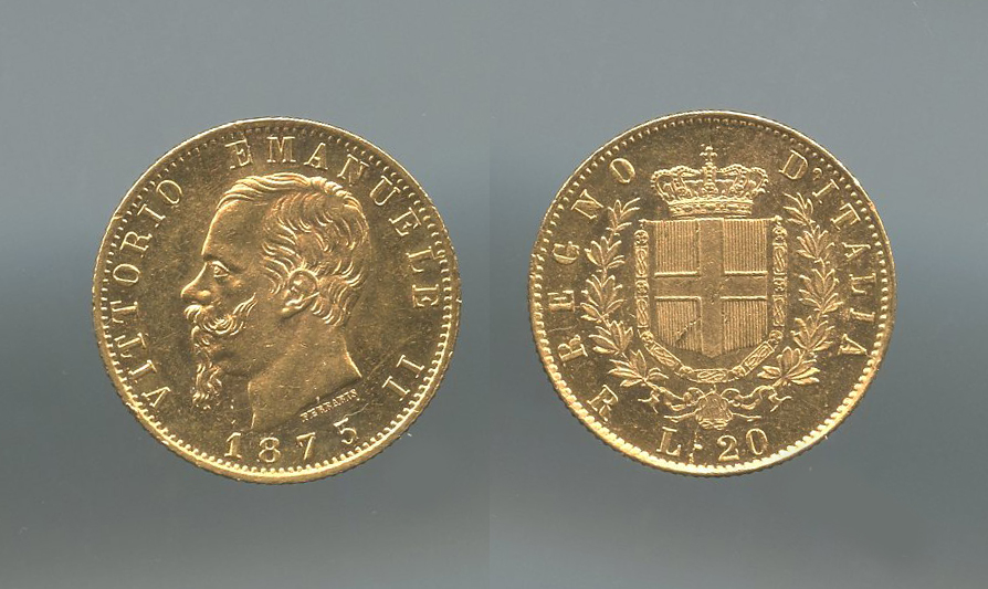 REGNO D' ITALIA, Vittorio Emanuele II (1861-1878) 20 Lire 1875 Roma REGNO D' ITALIA, Vittorio Emanuele II (1861-1878) 20 Lire 1875 Roma