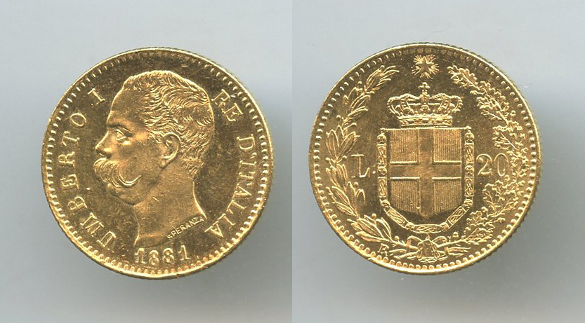 REGNO D' ITALIA, Umberto I (1878-1900) 20 Lire 1881 REGNO D' ITALIA, Umberto I (1878-1900) 20 Lire 1881