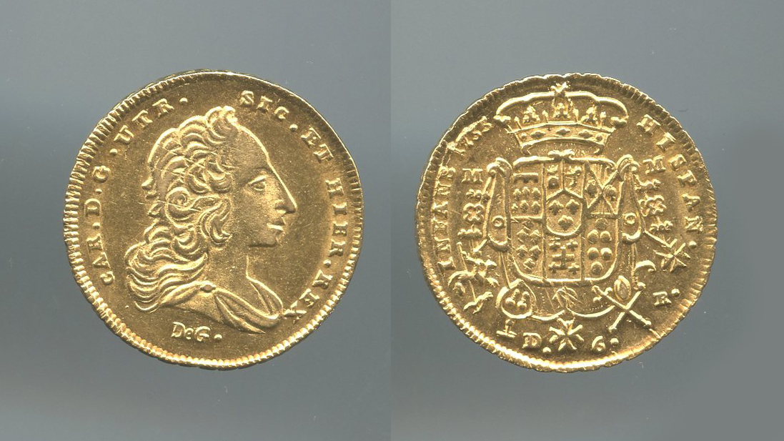 NAPOLI, Carlo di Borbone (1734-1759) 6 Ducati 1755