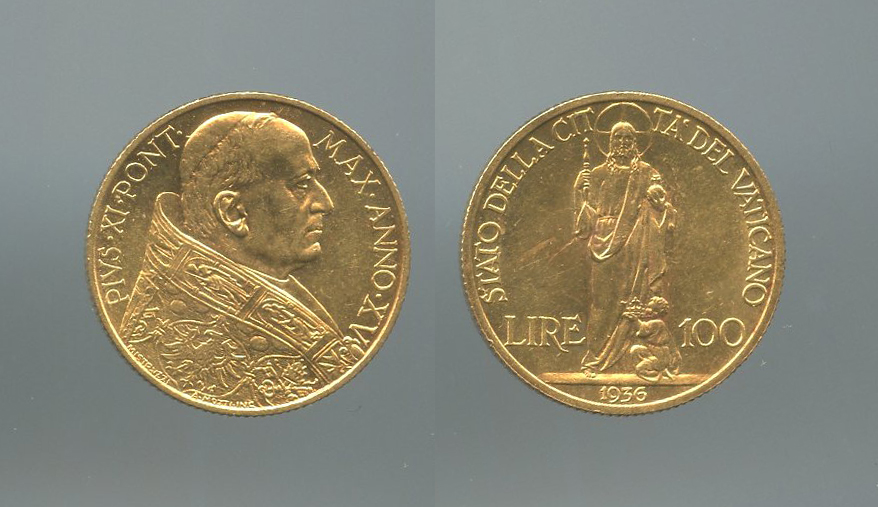 VATICANO, Pio XI (1929-1938) 100 Lire 1936 VATICANO, Pio XI (1929-1938) 100 Lire 1936