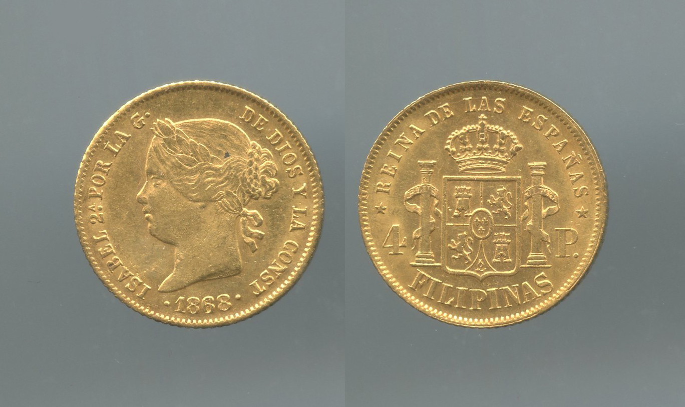 FILIPINE, Isabella II (1833-1868) 4 Pesos 1868
