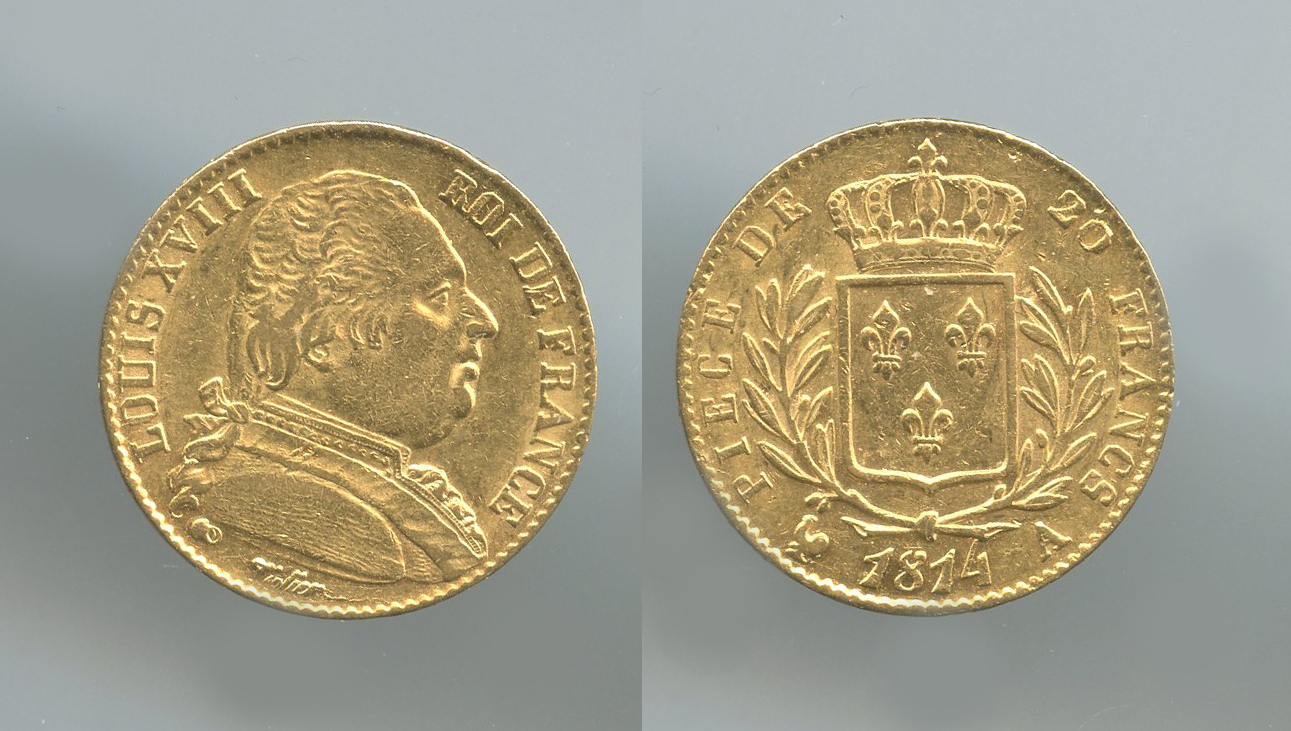 FRANCIA, Louis XVIII (1814-1824) 20 Francs 1814 A