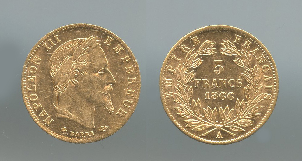FRANCIA, Napoleone III (1852-1870) 5 Francs 1866 A