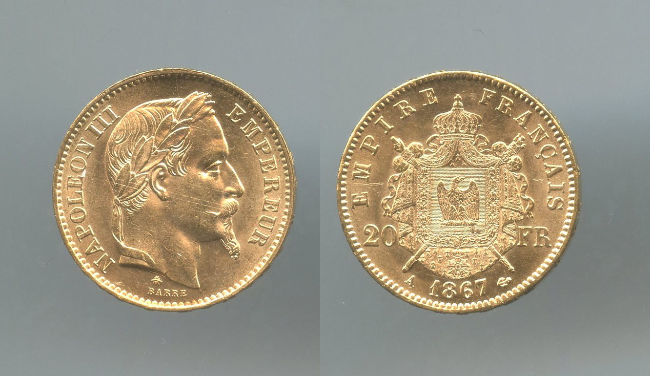 FRANCIA, Napoleone III (1852-1870) 20 Francs 1867 A