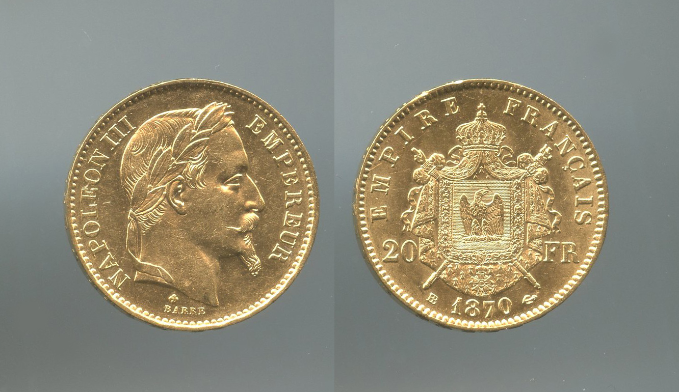 FRANCIA, Napoleone III (1852-1870) 20 Francs 1870 BB