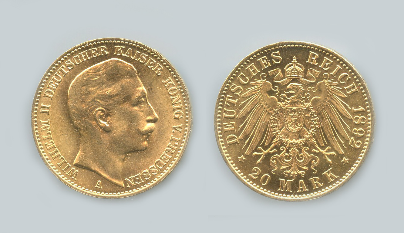 GERMANIA, Prussia, Wilhelm II (1888-1918) 20 Mark 1892 A GERMANIA, Prussia, Wilhelm II (1888-1918) 20 Mark 1892 A
