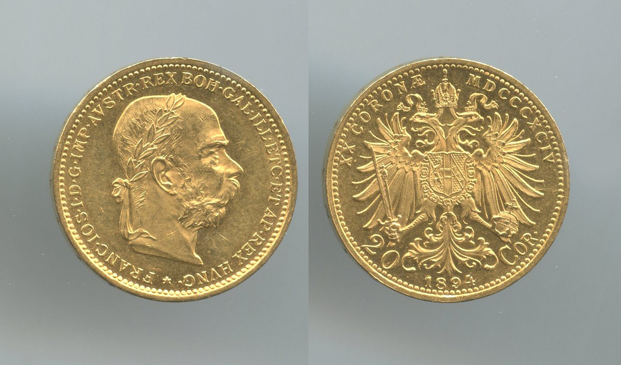 AUSTRIA, Franz Joseph (1848-1916) 20 Corona 1894