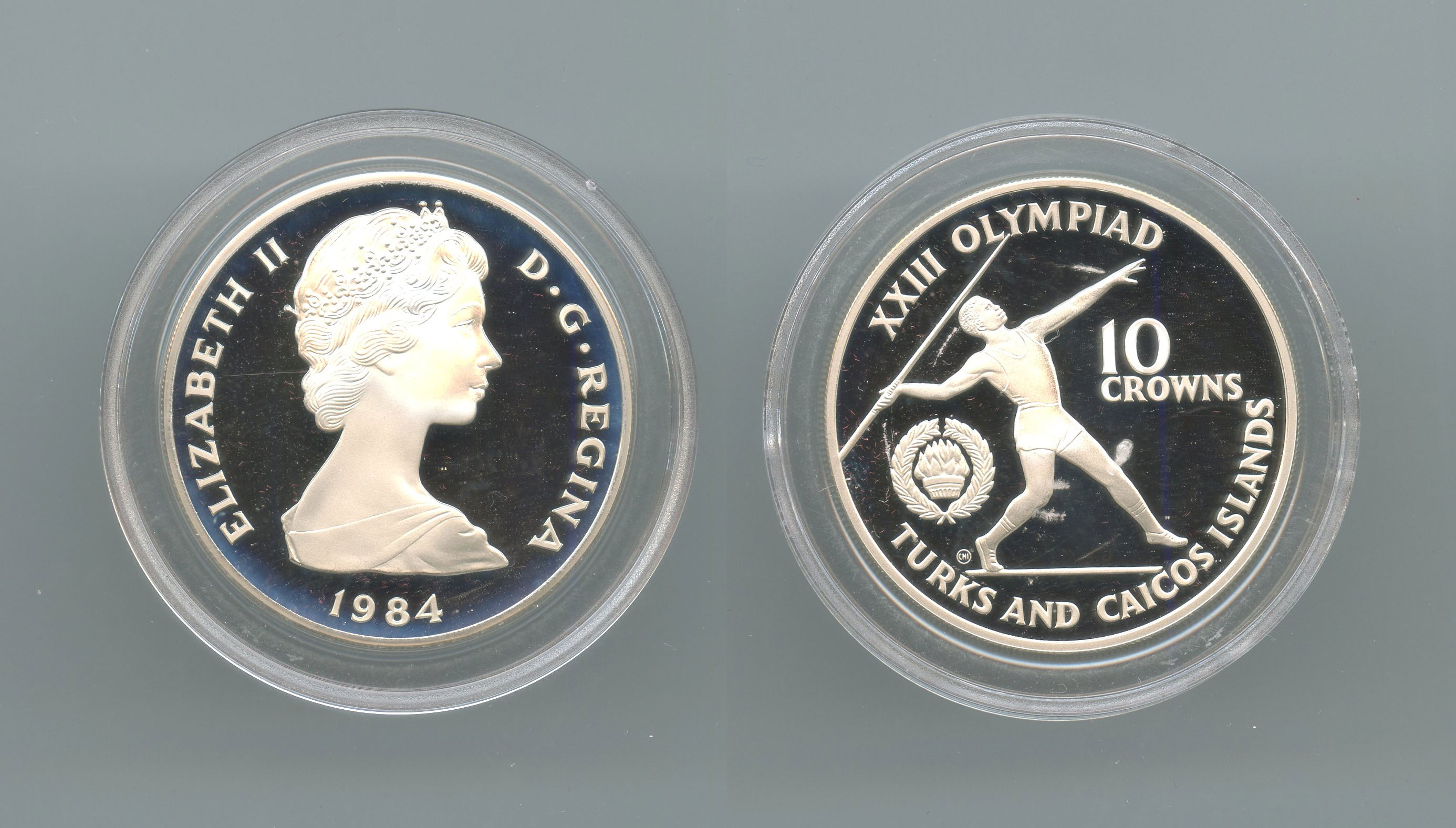 TURKS AND CAICOS, 10 Crowns 1984 "Olimpiadi Los Angeles '84"