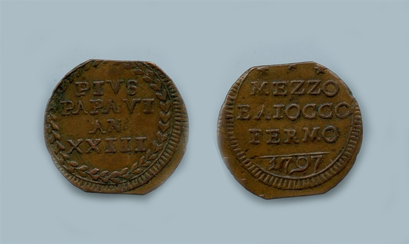 Pio VI (1775-1799) Mezzo Baiocco 1797 A XXIII Fermo