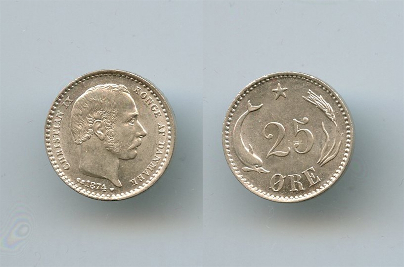 DANIMARCA, Christian IX (1863-1906) 25 Ore 1874