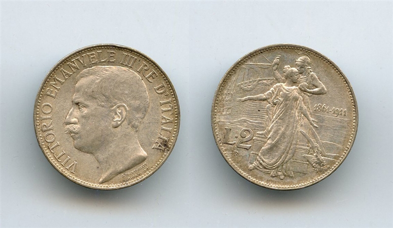 VITTORIO EMANUELE III (1900-1943) 2 Lire 1911 "Cinquantenario"
