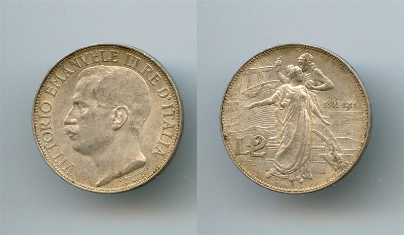 VITTORIO EMANUELE III (1900-1943) 2 Lire 1911 "Cinquantenario"