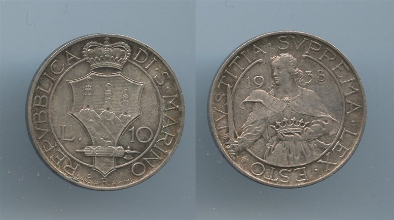SAN MARINO, Vecchia Monetazione (1864-1938) 10 Lire 1938