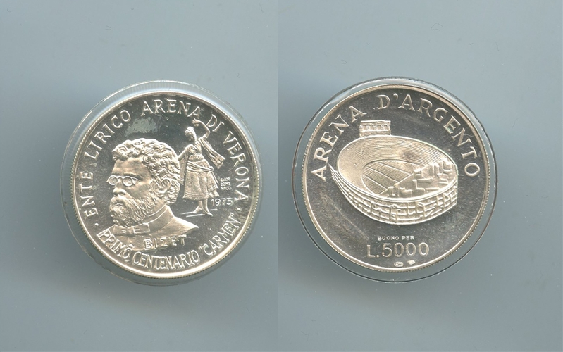 VERONA, Ente Lirico Arena, "Medaglia Primo Centenario Carmen" - Buono per Lire 5000