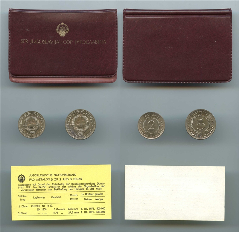 JUGOSLAVIA, Set 2 Dinar 1970 - 5 Dinar 1970