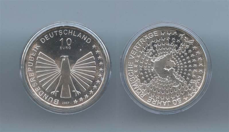 GERMANIA, 10 Euro 2007 F, "50 Trattati di Roma"