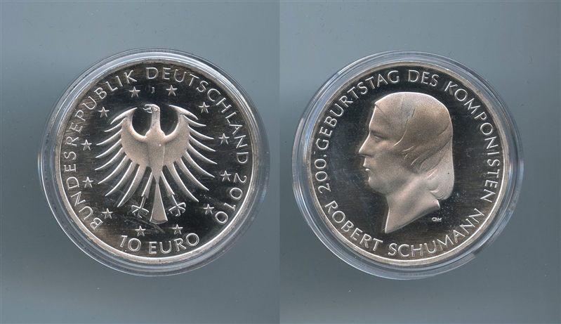 GERMANIA, 10 Euro 2010 J, "200 Robert Schumann"
