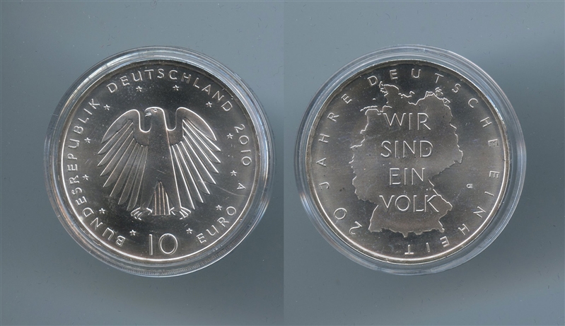 GERMANIA, 10 Euro 2010 A, "20 anniversario dell' Unificazione tedesca"