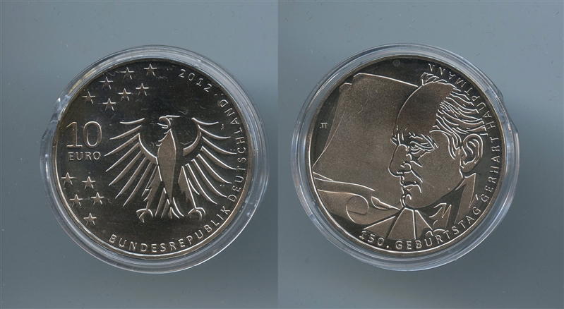 GERMANIA, 10 Euro 2012 J, "150 nascita di Gerhart Hauptmann"