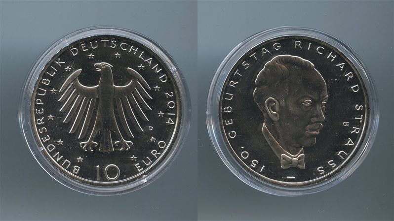 GERMANIA, 10 Euro 2014 D, "150  nascita di Richard Strauss"