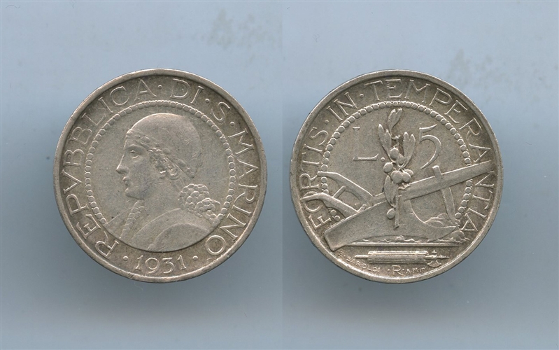 SAN MARINO, 5 Lire 1931