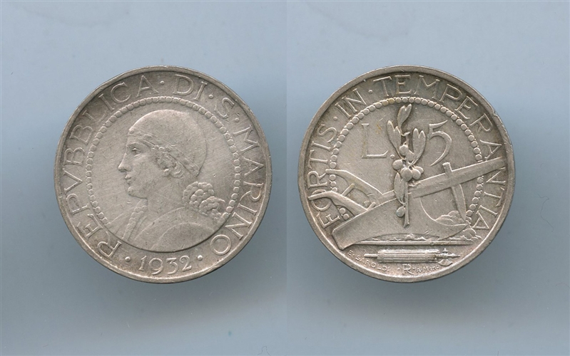 SAN MARINO, 5 Lire 1932