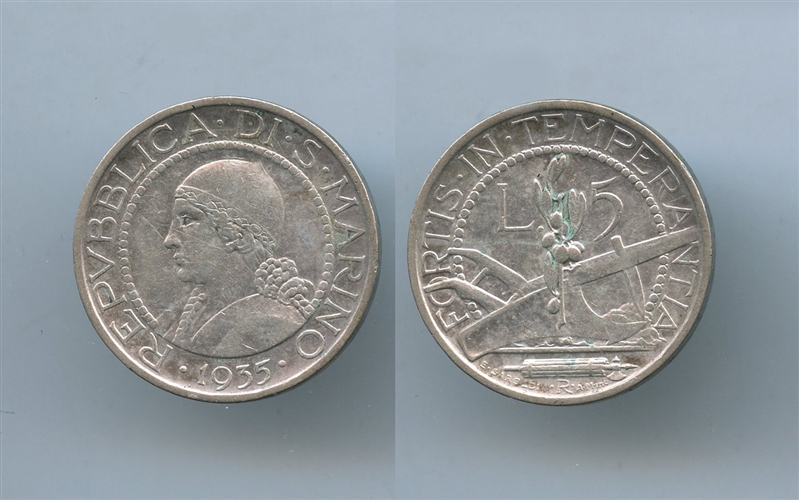 SAN MARINO, 5 Lire 1935