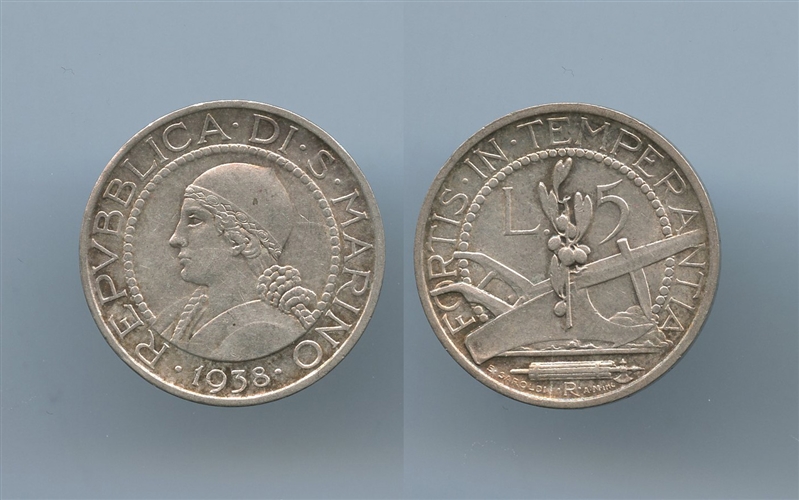 SAN MARINO, 5 Lire 1938