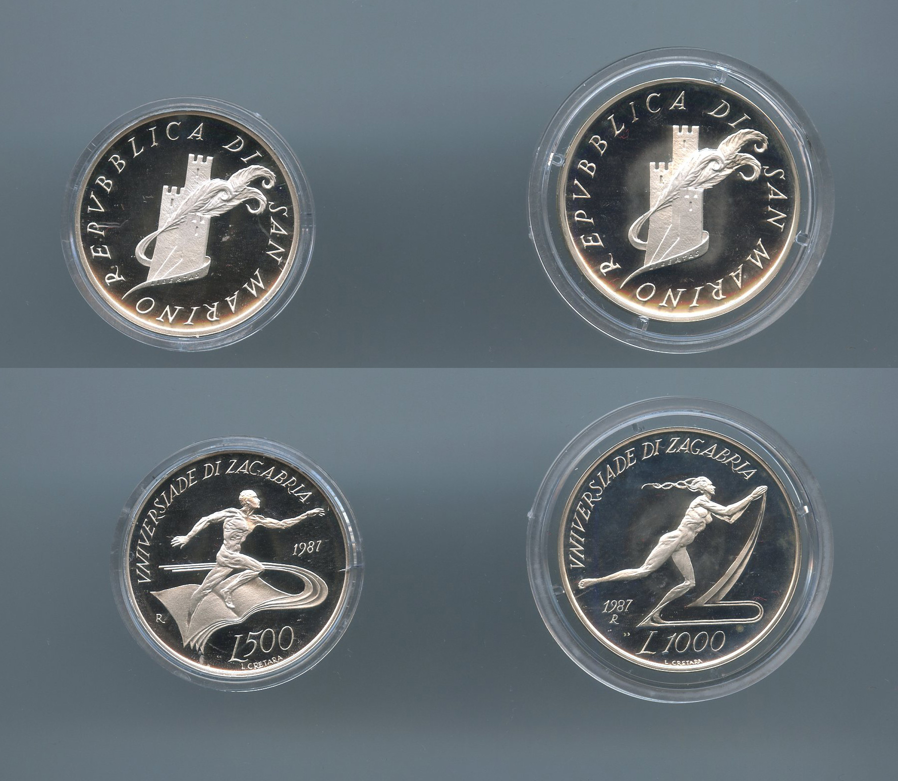 SAN MARINO, Dittico 1000 e 500 Lire 1987 "Universit di Zagabria"